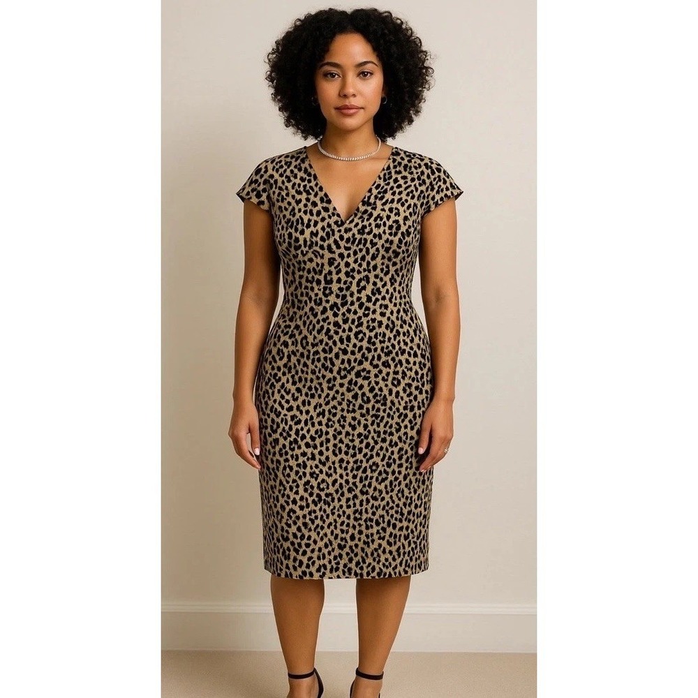 J.Crew Leopard Print Sheath Dress Size 8 V Neck Cap Sleeve Lined Mobwife